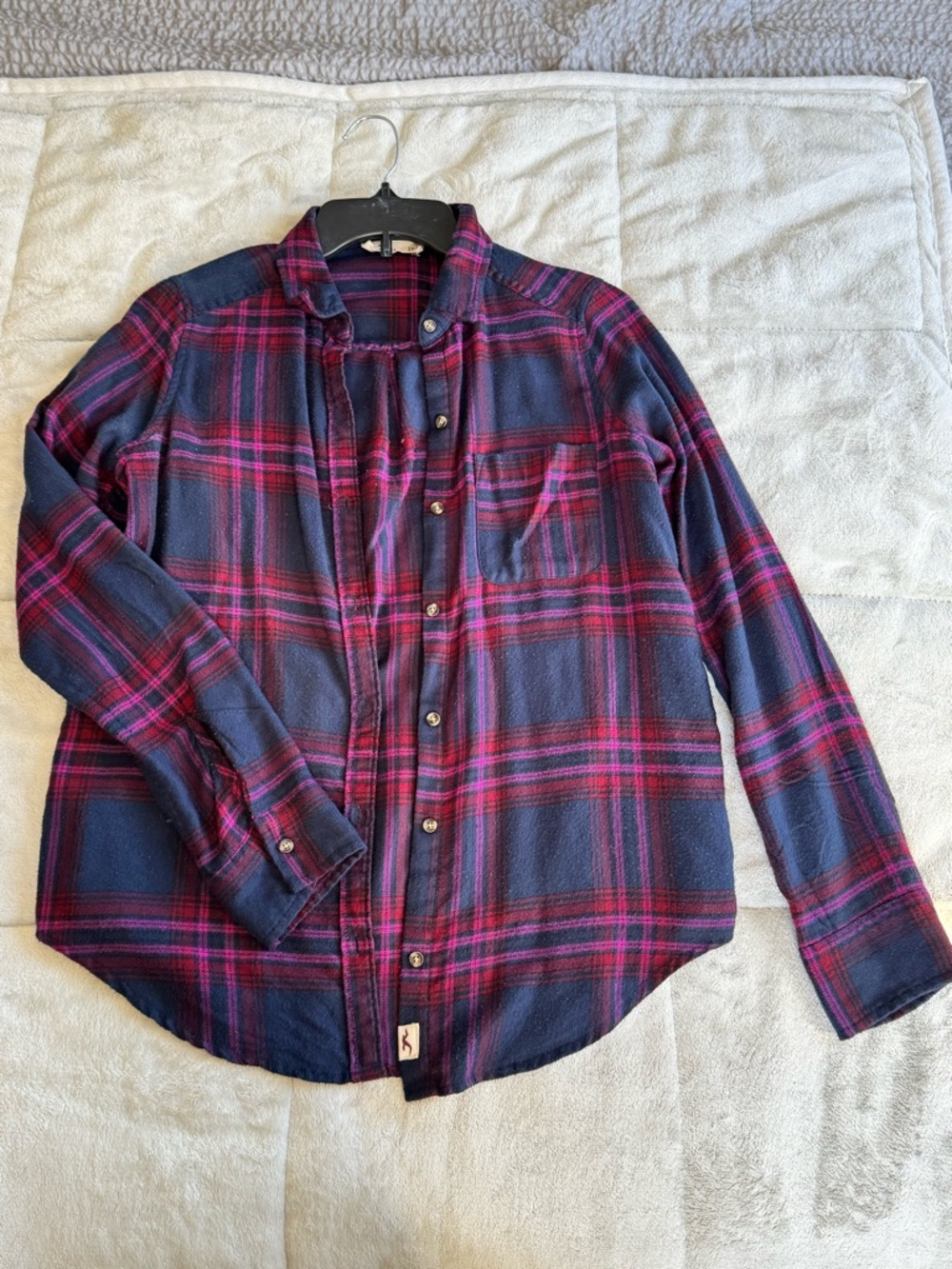 Hollister Navy & Magenta Plaid Button-Down Shirt